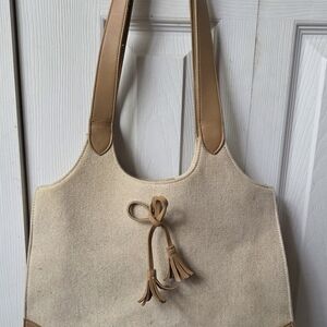 Etienne Aigner Tan and Cream Tote Bag with Leather Straps